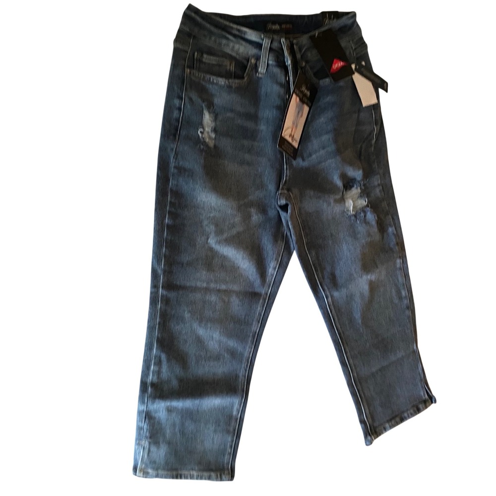 Royalty for Me Womens High Rise Crop Distressed Stretch Jeans Blue Size 8 NWT